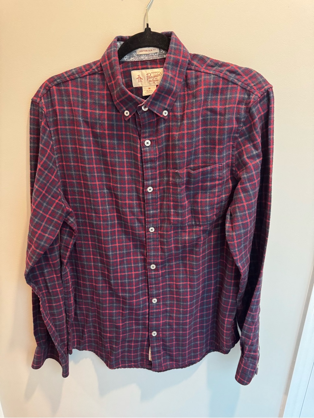 Original Penguin Heritage Slim Fit Plaid Flannel Shirt Men’s Medium